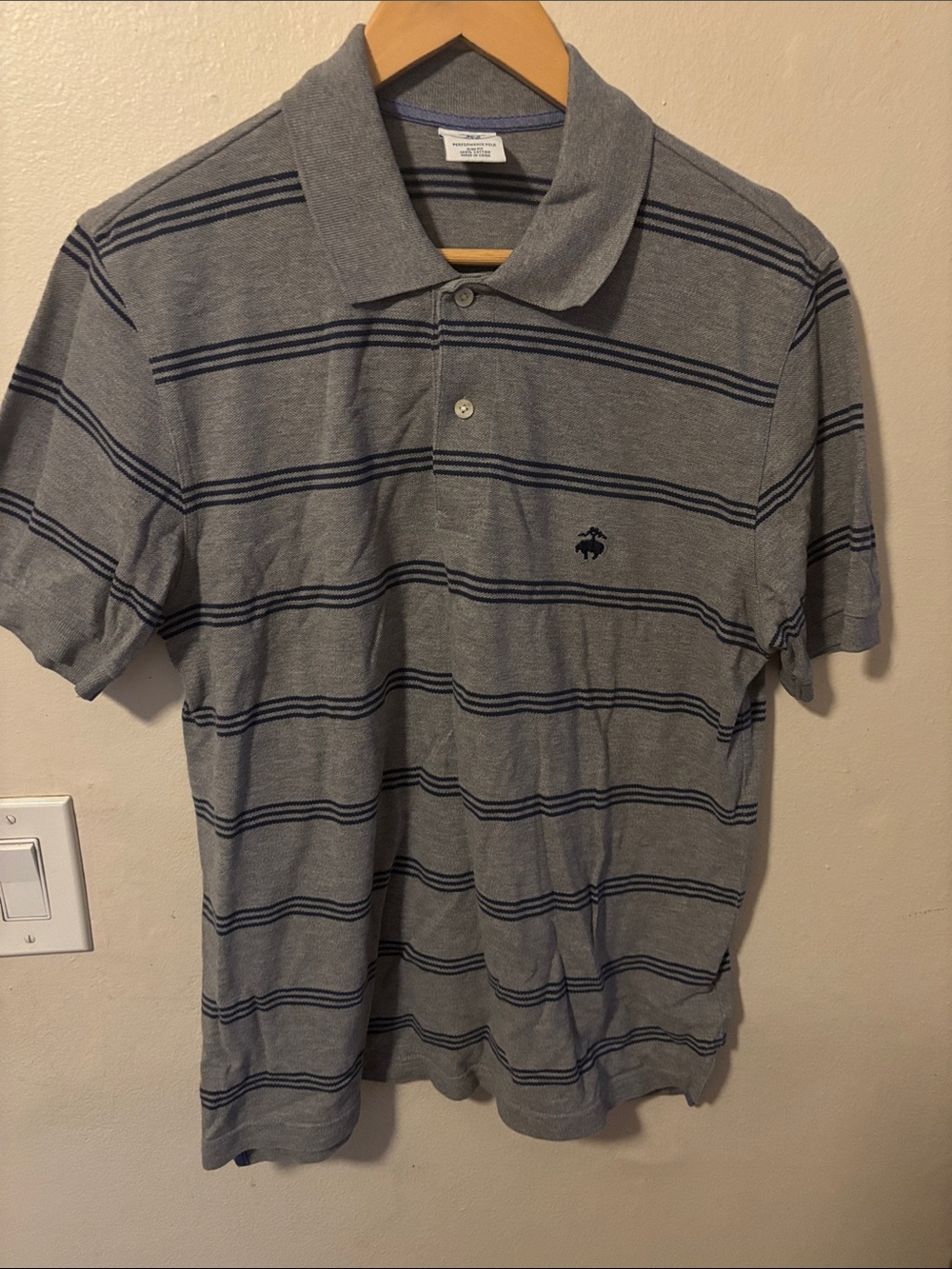 Brooks Brothers Gray Polo with Navy Stripes